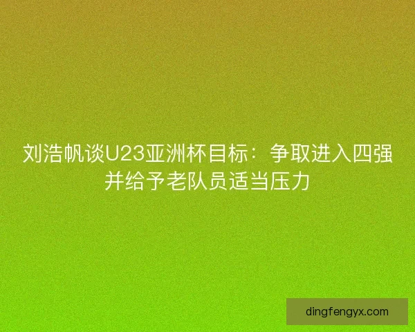 刘浩帆谈U23亚洲杯目标：争取进入四强并给予老队员适当压力