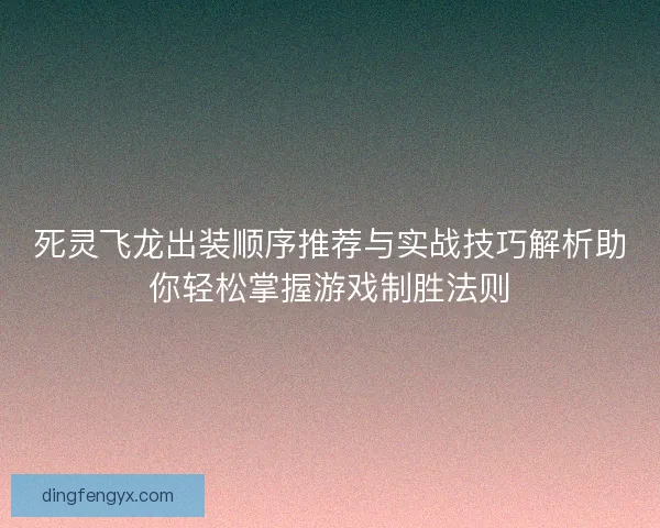 死灵飞龙出装顺序推荐与实战技巧解析助你轻松掌握游戏制胜法则